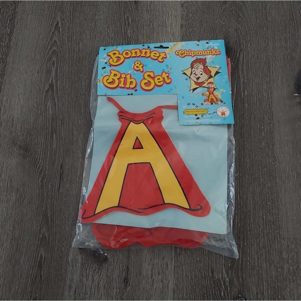 Vintage 1991 Rubie's Costume Alvin and the Chipmunks Bonnet & Bib Set